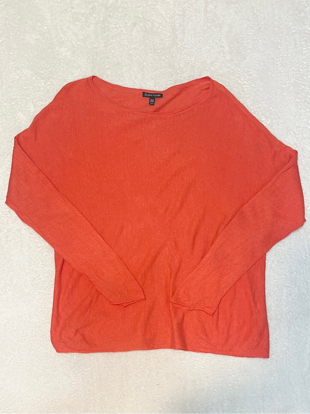 Eileen Fisher Orange Organic Linen Cotton Blend Woven Knit Bateau Neck Sweater L